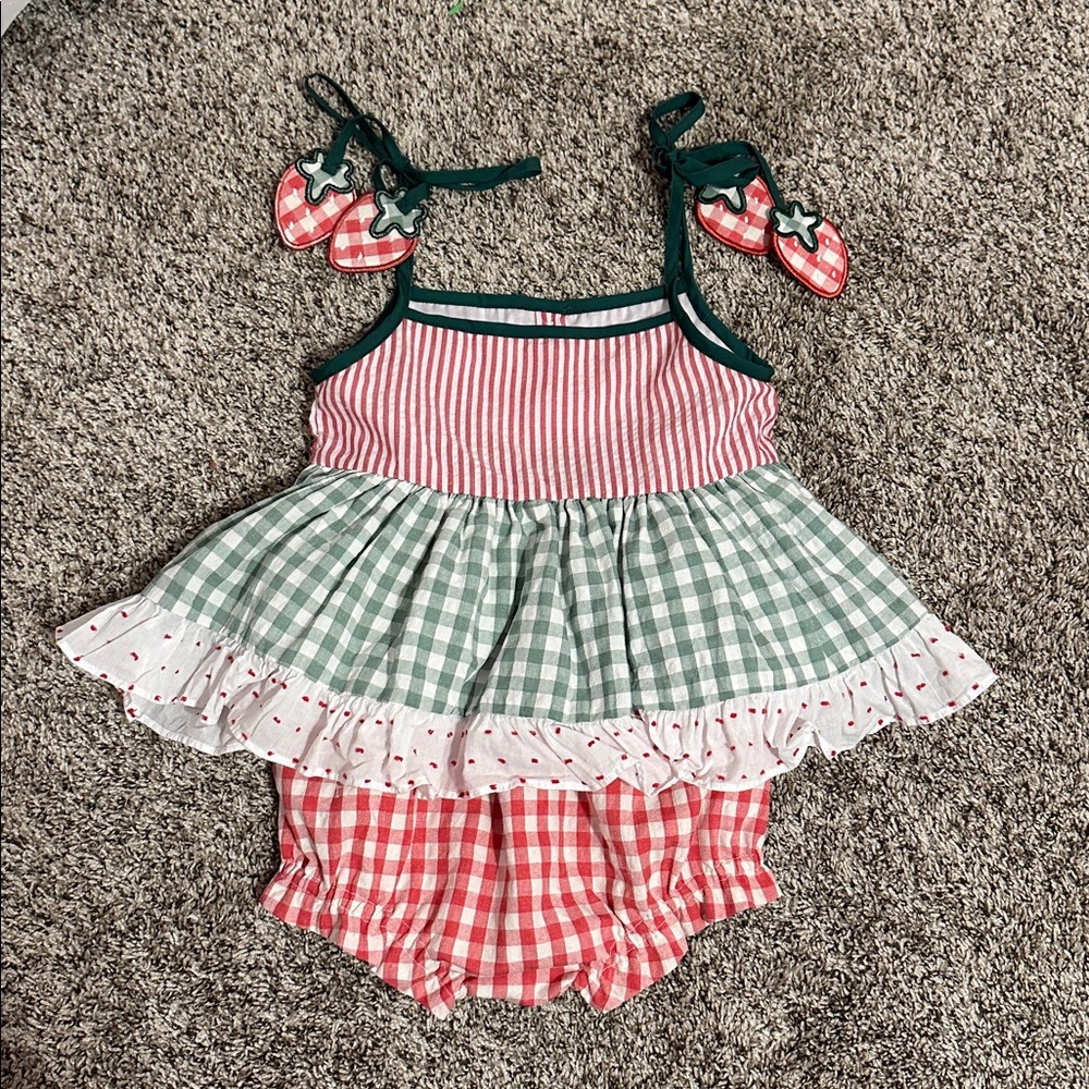 Southern darlin smocks  Red and Green Gingham toddler Set
